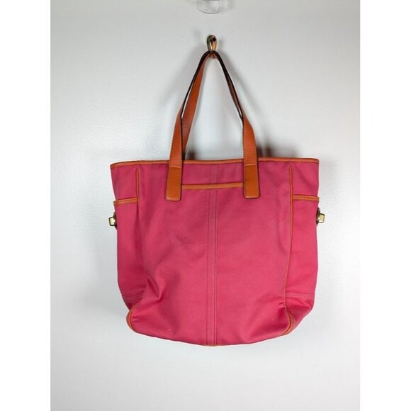 Coach Bonnie Cashin Tote Bag 13379 Canvas Leather Madison Ave Fuchsia Orange - Picture 7 of 16